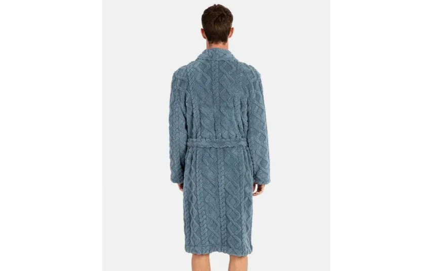 Massana Homewear Szlafrok męski polarowy L746311- XL długi szaro-niebieski warkocz Clearance