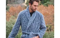 Massana Homewear Szlafrok męski polarowy L746311- L długi szaro-niebieski warkocz Best