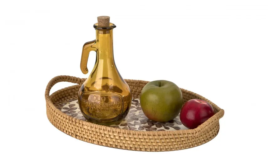 MPLCo Taca dekoracyjna rattanowa 37,5x26x4cm Natural brązowa owalna Clearance