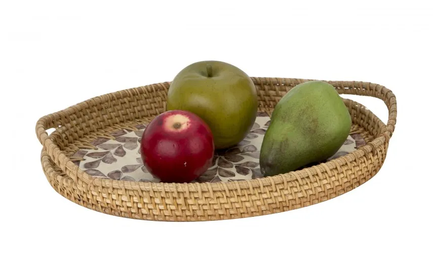 MPLCo Taca dekoracyjna rattanowa 35,5x22x3cm Natural brązowa owalna Hot