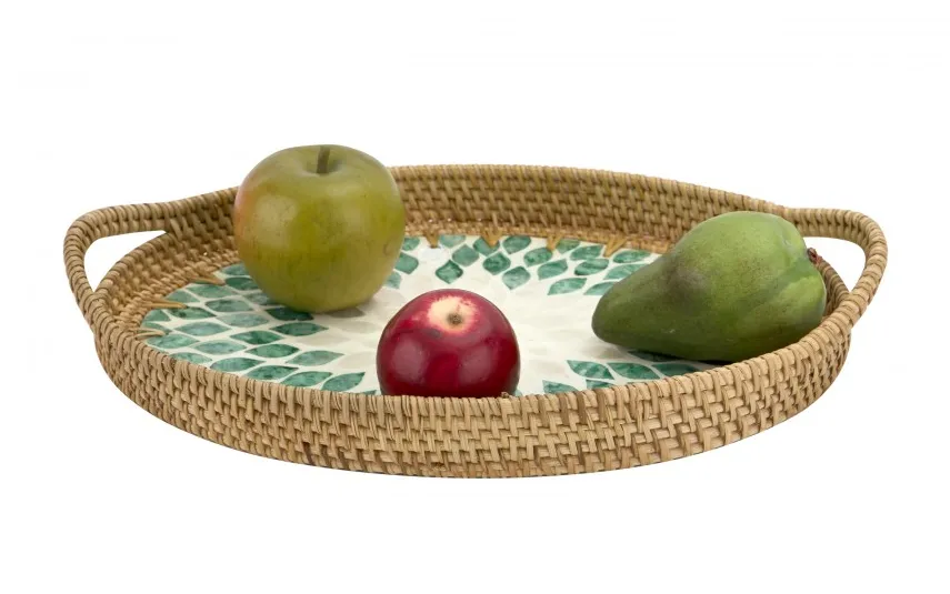 MPLCo Taca dekoracyjna rattanowa 35,5x26x4cm Natural turkusowa owalna Hot