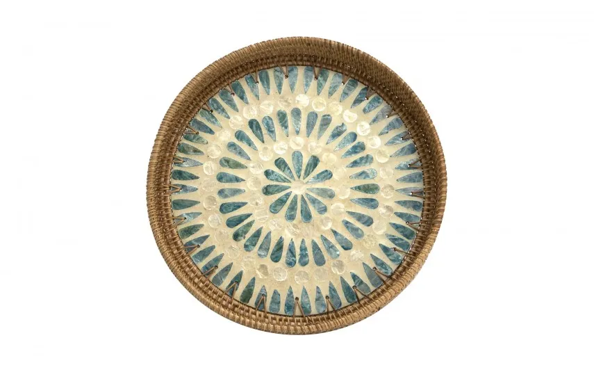 MPLCo Taca dekoracyjna rattanowa 30cm Natural niebieska okragła Sale