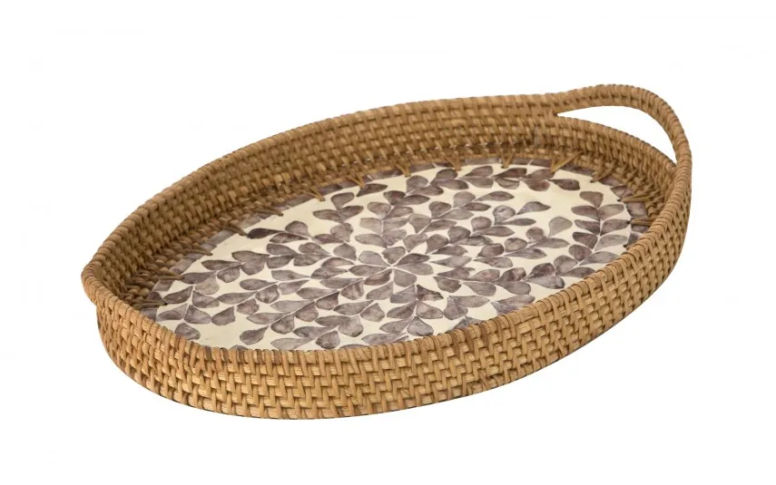 MPLCo Taca dekoracyjna rattanowa 37,5x26x4cm Natural brązowa owalna Clearance