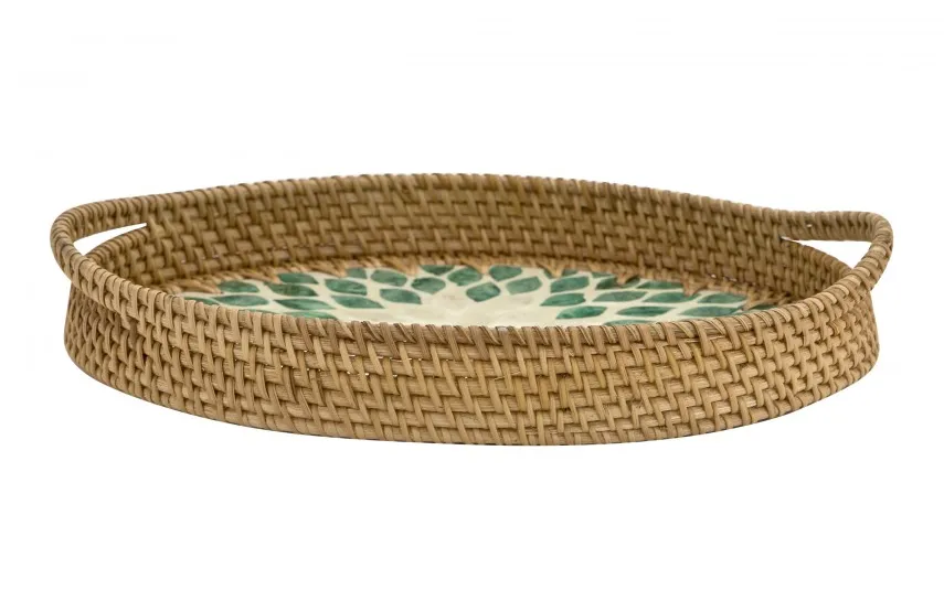 MPLCo Taca dekoracyjna rattanowa 35,5x22x3cm Natural turkusowa owalna Online