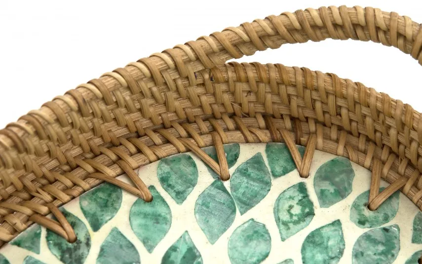 MPLCo Taca dekoracyjna rattanowa 35,5x22x3cm Natural turkusowa owalna Online