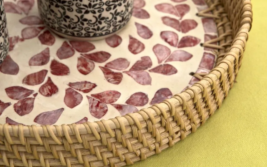 MPLCo Taca dekoracyjna rattanowa 30cm Natural brązowa okrągła Outlet