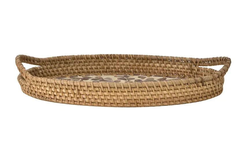 MPLCo Taca dekoracyjna rattanowa 35,5x22x3cm Natural brązowa owalna Hot
