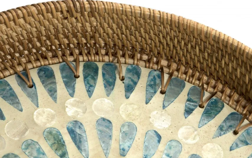 MPLCo Taca dekoracyjna rattanowa 30cm Natural niebieska okragła Sale