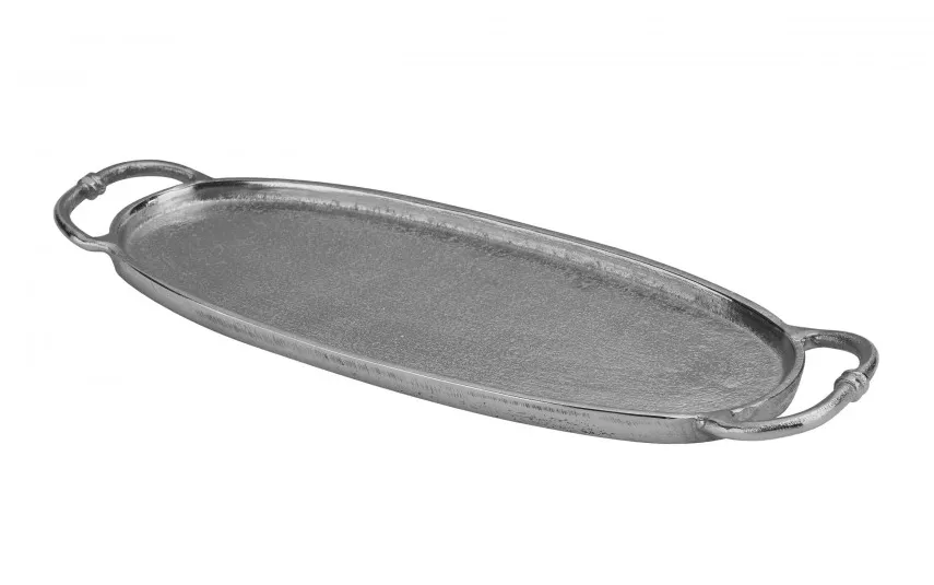 Dekor Pap Taca ozdobna patera metalowa z uchwytem srebrna 43 cm Discount