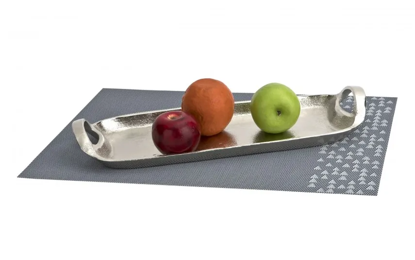 Dekor Pap Taca ozdobna patera metalowa z uchwytem srebrna 40 cm Outlet
