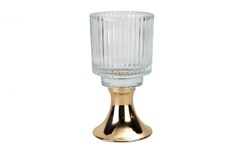 Armir Home Decorations Świecznik szklany ryflowany Kielich 14 cm złoty Sale