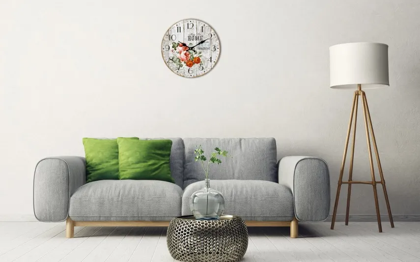 Art-Pol Zegar ścienny 34 cm z motywem kwiatów piwonii Clearance