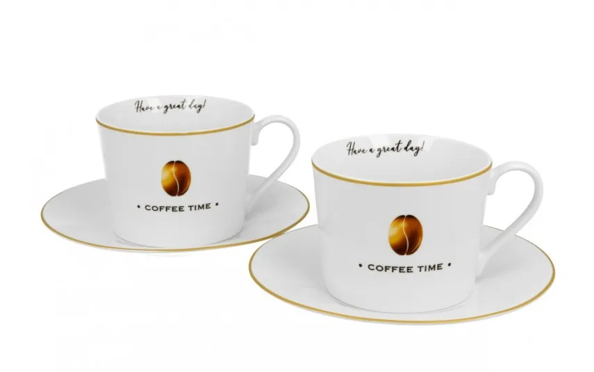 Duo Zestaw 2 filiżanek 230 ml + spodki Coffee Time ziarenko kawy Hot
