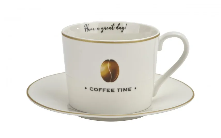 Duo Zestaw 2 filiżanek 230 ml + spodki Coffee Time ziarenko kawy Hot