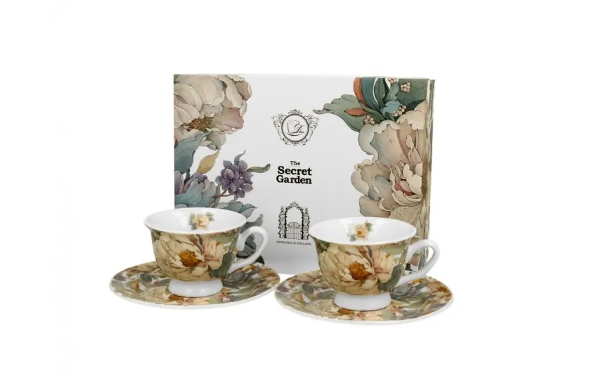 Duo Zestaw 2 filiżanek do espresso 100 ml + spodki Peony White Clearance