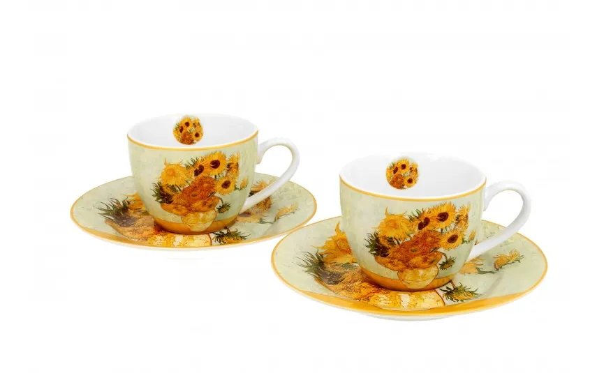 Duo Zestaw 2 filiżanek do espresso 100 ml + spodki Sunflowers New