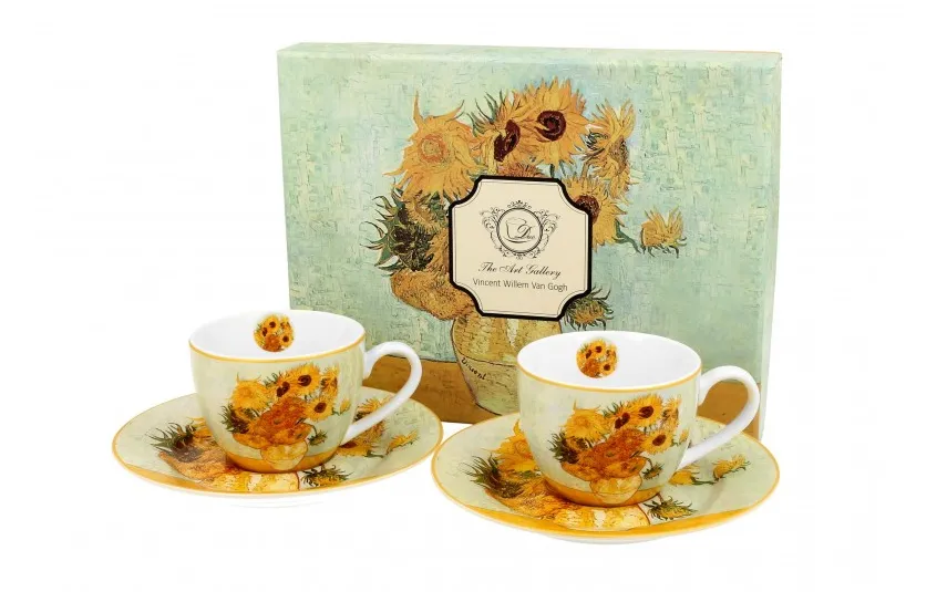 Duo Zestaw 2 filiżanek do espresso 100 ml + spodki Sunflowers New