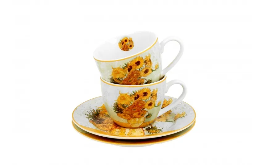 Duo Zestaw 2 filiżanek do espresso 100 ml + spodki Sunflowers New