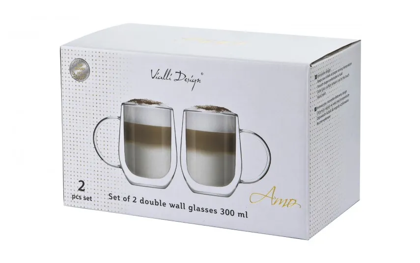 Vialli Design Zestaw 2 szklanek z podwójną ścianką 300 ml Amo Outlet